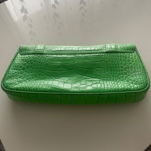 Vintage Lauren Ralph Lauren Green Faux Croc Skin Handbag Gold Toned - Picture 5 of 10